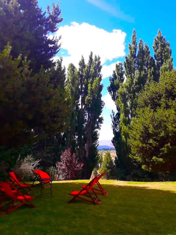 Un rincón del parque, con el lago al fondo